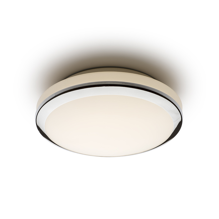 Plafonieră de baie din sticlă opal cu inel cromat decorativ pe abajur, BALLA de tavan crom 230V LED 24W IP44 3000K