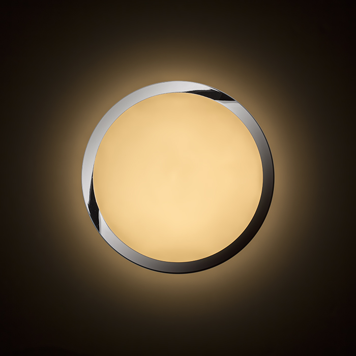 Plafonieră de baie din sticlă opal cu inel cromat decorativ pe abajur, BALLA de tavan crom 230V LED 24W IP44 3000K