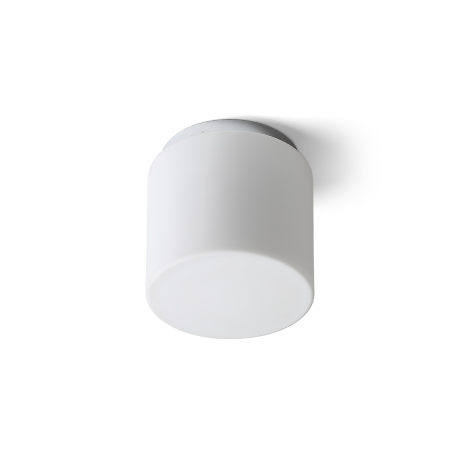 Plafoniera cilindrică din sticlă de culoare opal pe bază cromată, potrivită pentru băi, ARANA R 17 de tavan opal/crom 230V LED E27 11W IP44