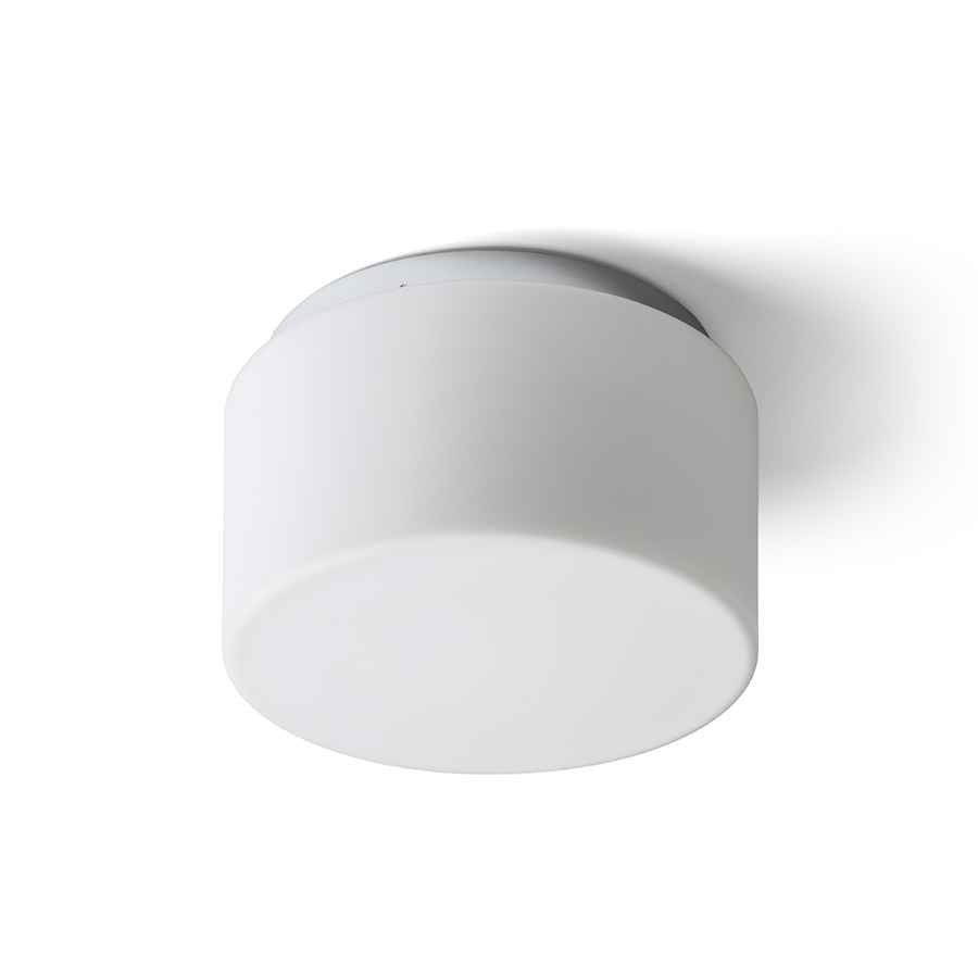 Plafoniera cilindrică din sticlă de culoare opal pe bază cromată, potrivită pentru băi, ARANA R 27 de tavan opal/crom 230V LED E27 15W IP44