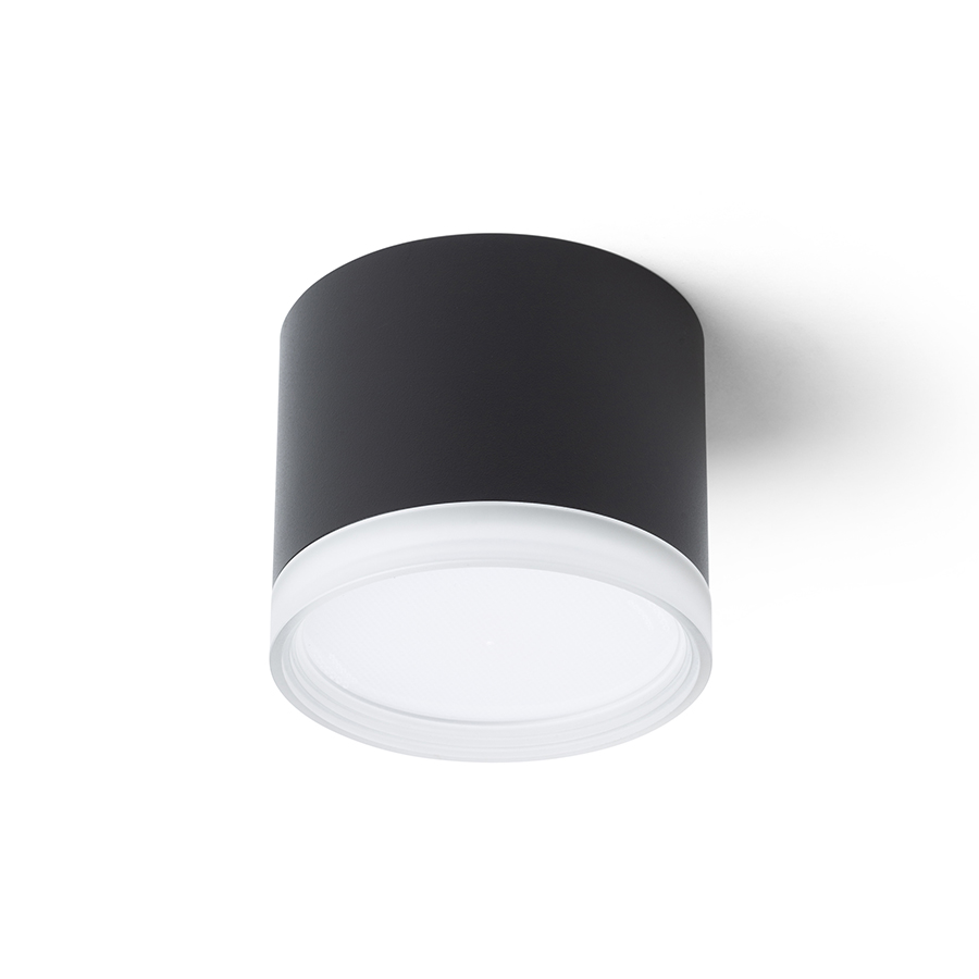 Plafoniera cilindrică din aluminiu cu margine acrilică mată pentru sursele de lumină LED GX53, MEMA de tavan negru acril satinat 230V 7W