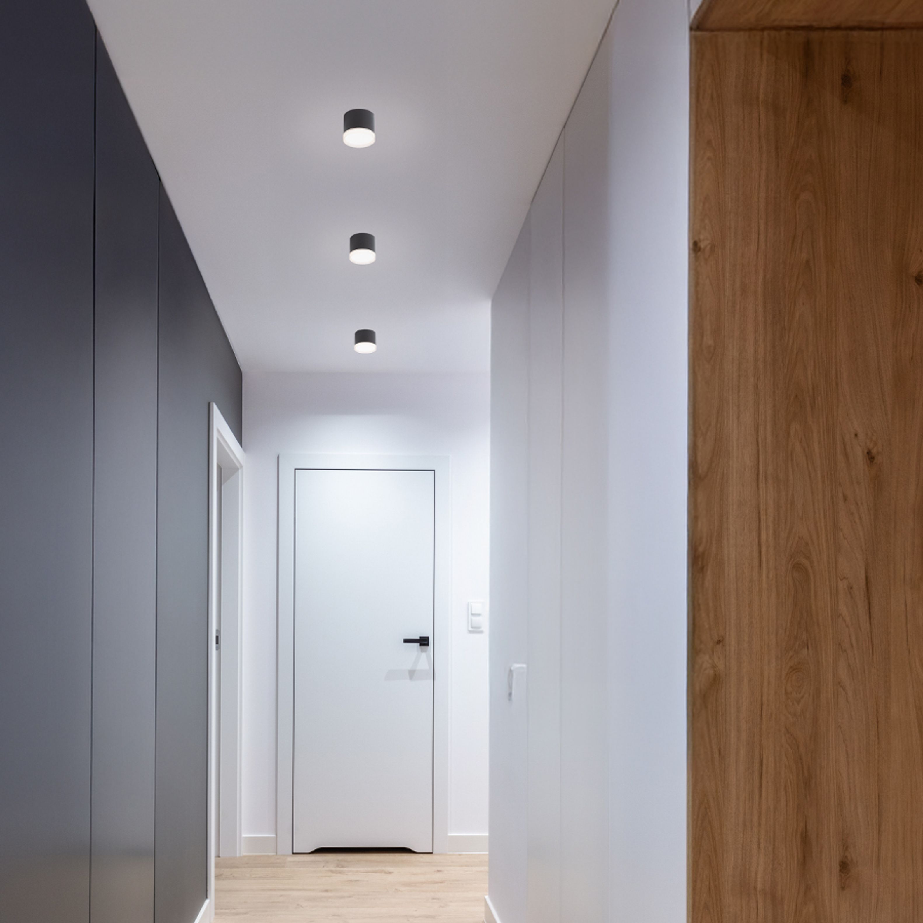 Plafoniera cilindrică din aluminiu cu margine acrilică mată pentru sursele de lumină LED GX53, MEMA de tavan negru acril satinat 230V 7W