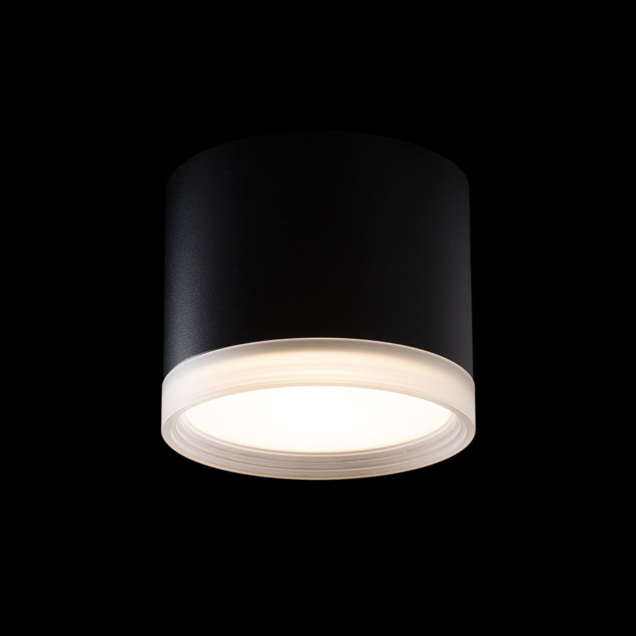 Plafoniera cilindrică din aluminiu cu margine acrilică mată pentru sursele de lumină LED GX53, MEMA de tavan negru acril satinat 230V 7W