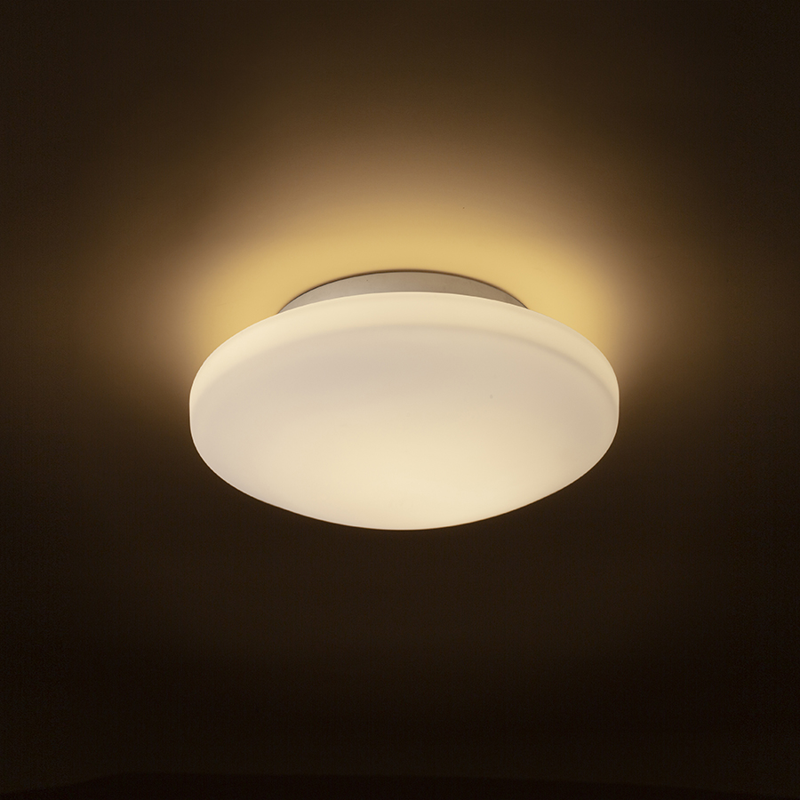 Plafoniera cu LED din sticla de culoare opal pe baza cromata SARA LED 26, tavan, sticlă, opal/crom, 230V, 12W, IP44, 3000K