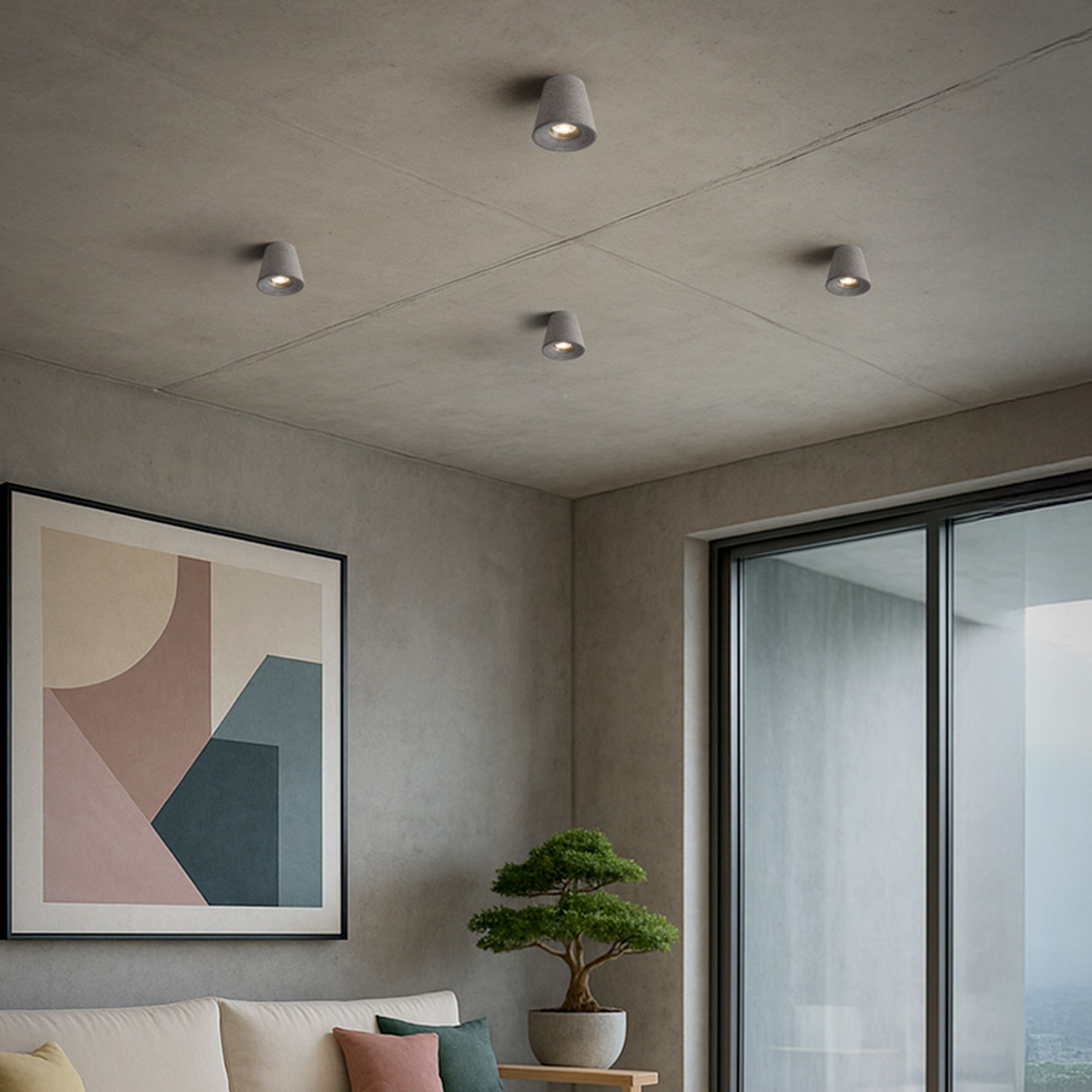 Plafoniera din beton cu soclu GU10 pentru surse de lumina LED, VOLCA de tavan beton/decor gramit întunecat 230V 5W