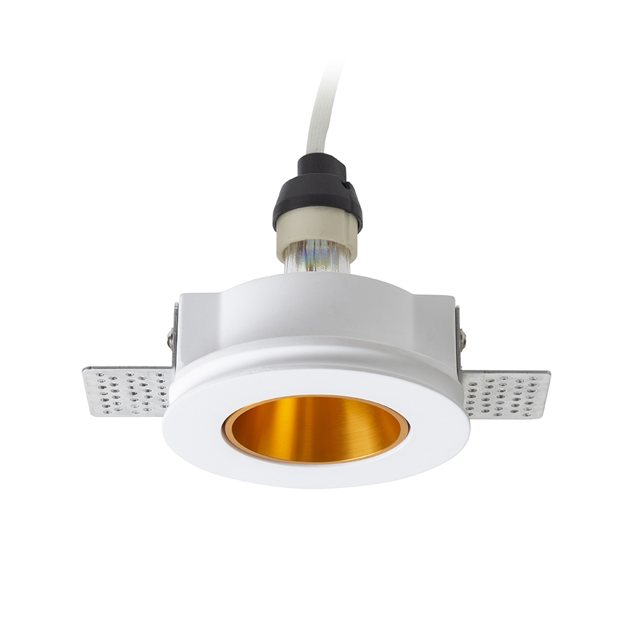 Plafoniera incastrata din ipsos cu reflector metalic intern, surse de lumina LED GU10 non-ajustabile, DAYTONA fixă în rigips/alamă pieptănat 230V 8W