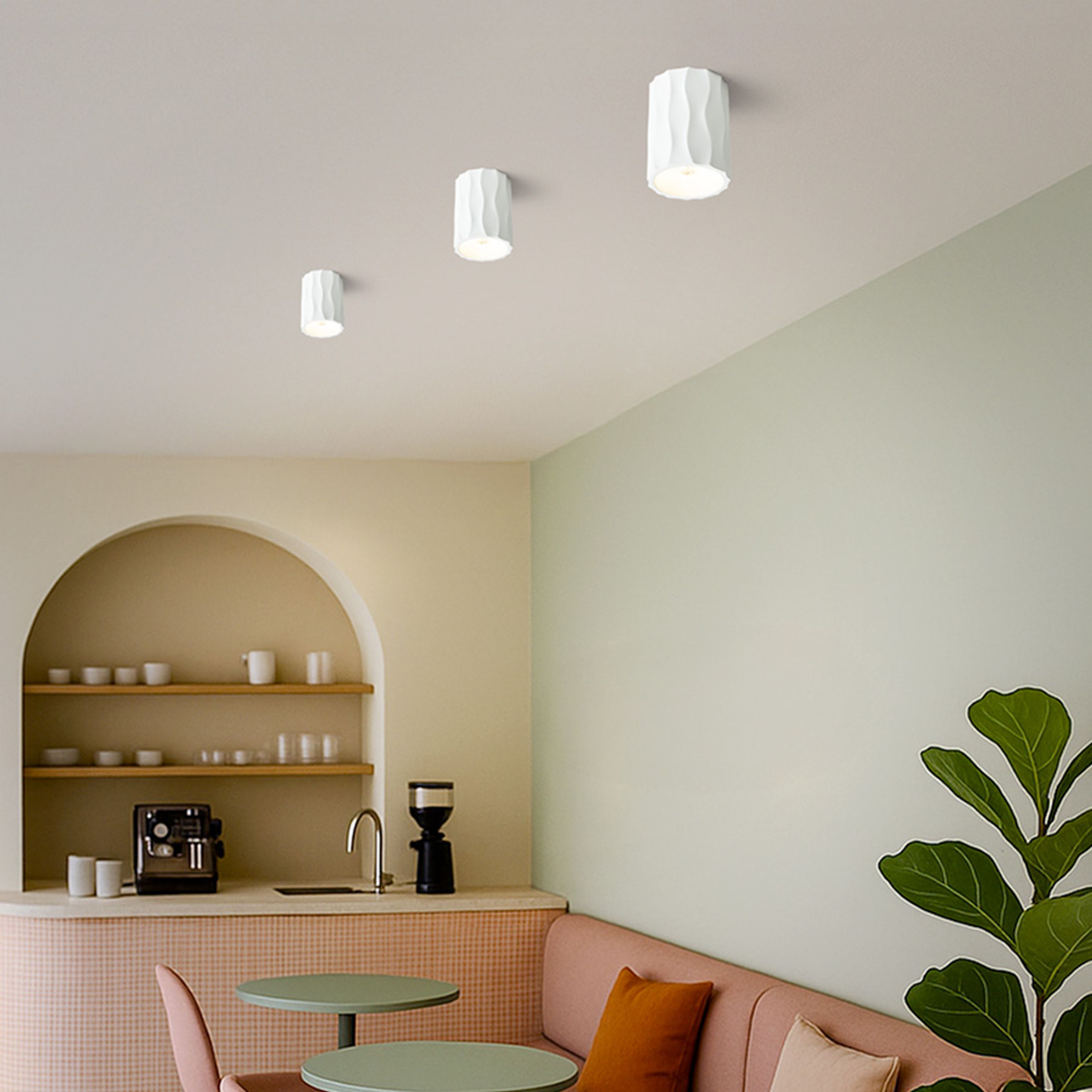 Plafoniera din ipsos cu o suprafata texturata cu model ondulat, pentru surse de lumina LED cu baza, ANGELINA de tavan în rigips 230V E27 15W