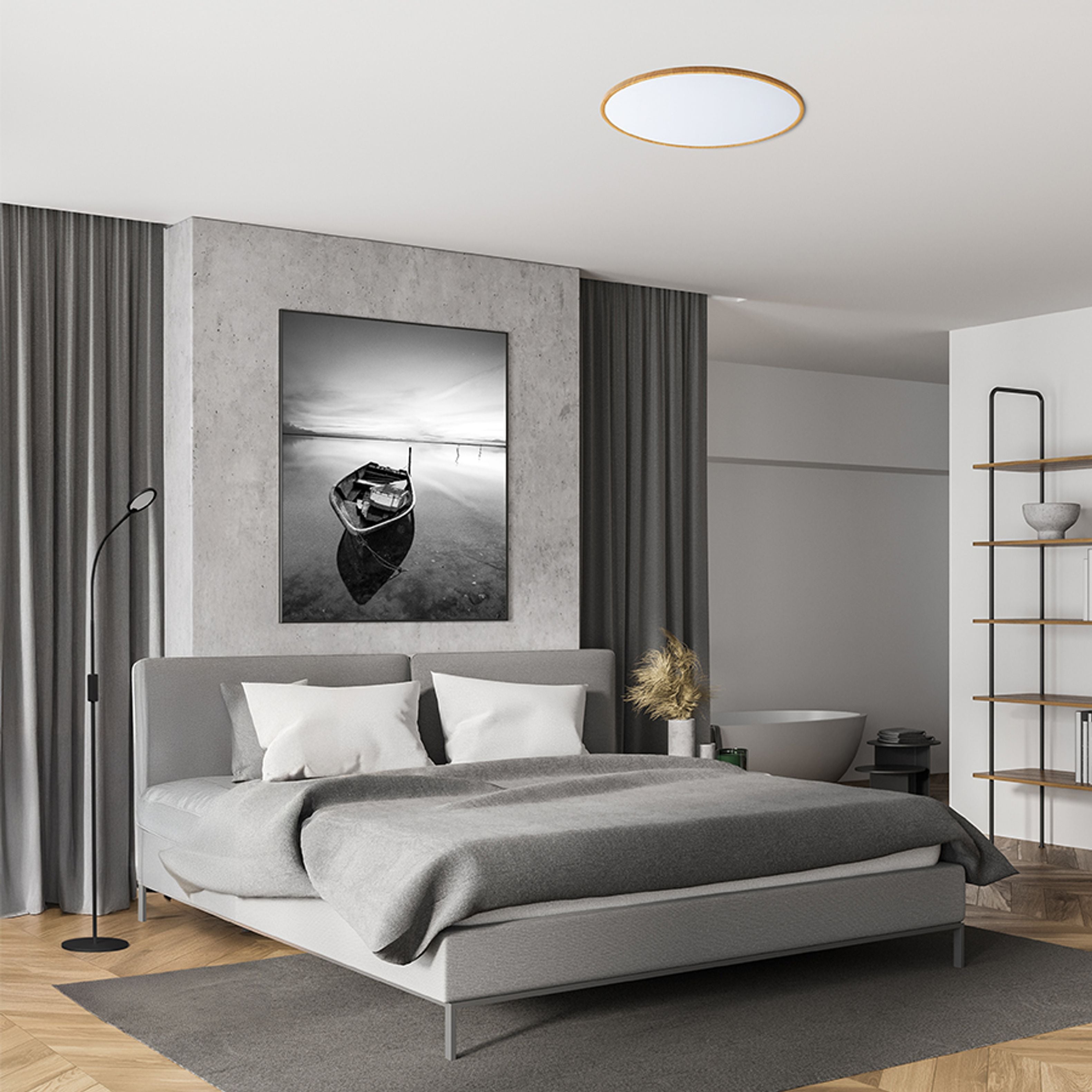 Lampa LED foarte subțire de plastic, montată pe suprafață, cu temperatura de culoare reglabila, LANA 60 montat pe suprafață decor fag/plastic 230V 50W 3000K 4000K 6000K