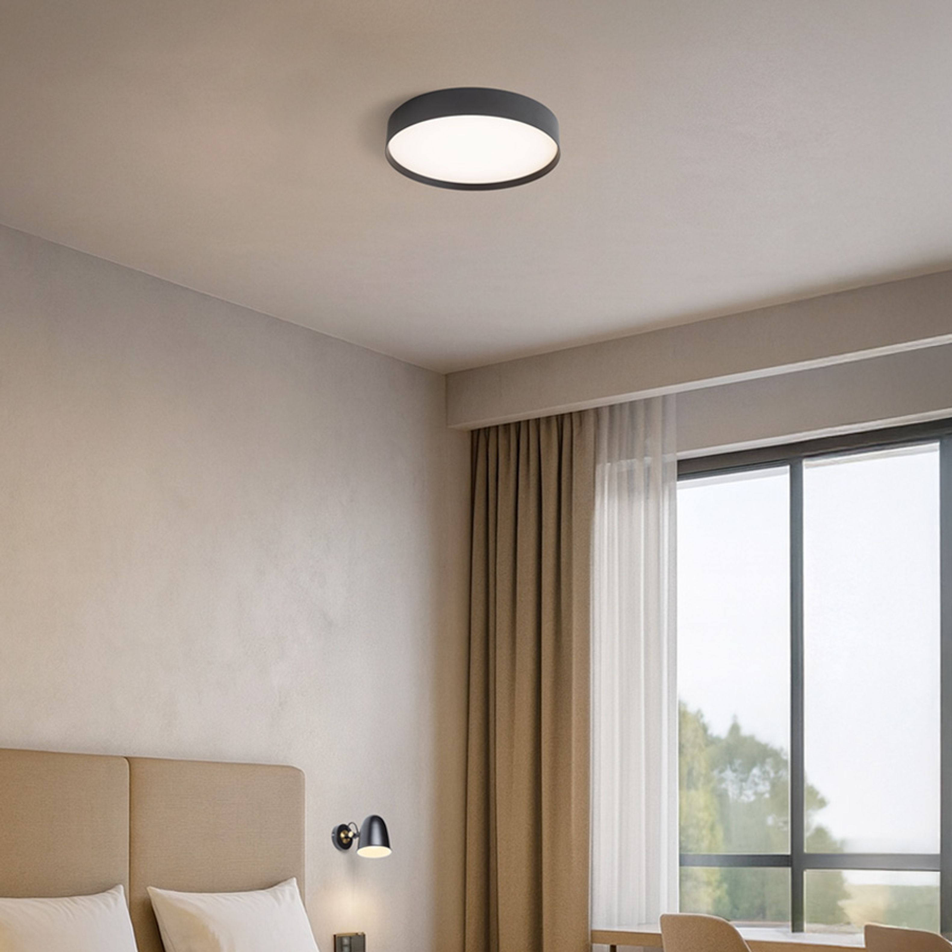 Corp de iluminat LED montat la suprafață, cu un cadru minimalist si un difuzor lăptos usor ingropat, SOLIS 40 DIMM pe suprafață negru 230V 50W 3000K