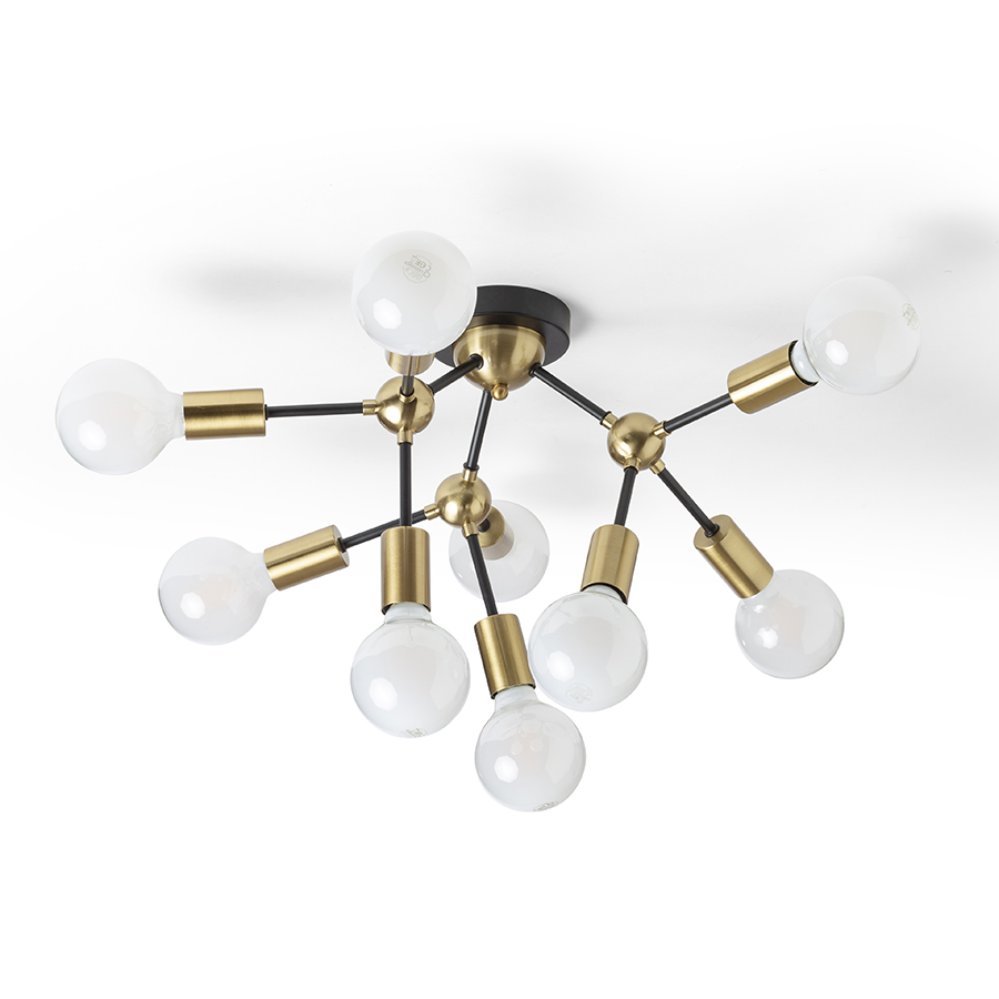 Plafonieră de designer cu capace decorative de soclu din alamă, ARTEMIA 9 de tavan negru pieptănat 230V LED E27 9x15W