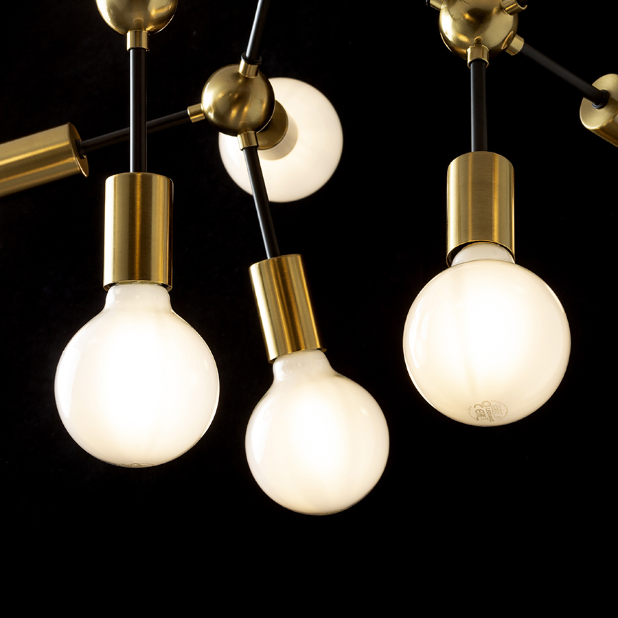 Plafonieră de designer cu capace decorative de soclu din alamă, ARTEMIA 9 de tavan negru pieptănat 230V LED E27 9x15W
