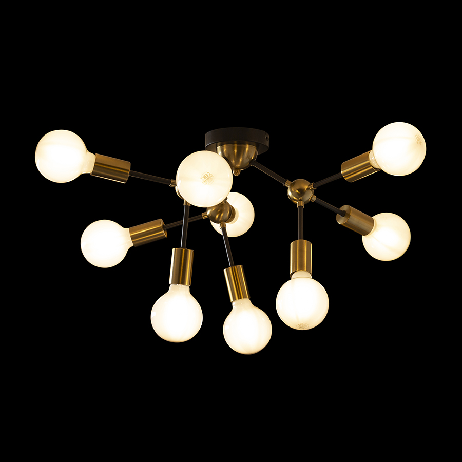 Plafonieră de designer cu capace decorative de soclu din alamă, ARTEMIA 9 de tavan negru pieptănat 230V LED E27 9x15W