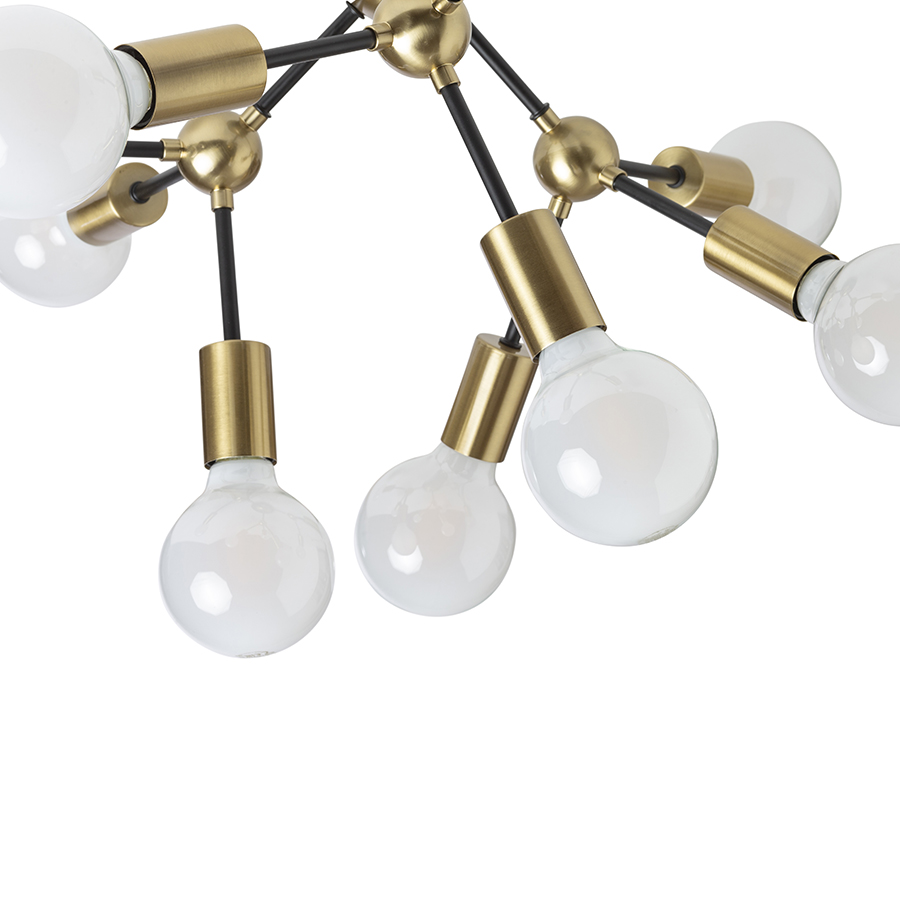 Plafonieră de designer cu capace decorative de soclu din alamă, ARTEMIA 9 de tavan negru pieptănat 230V LED E27 9x15W