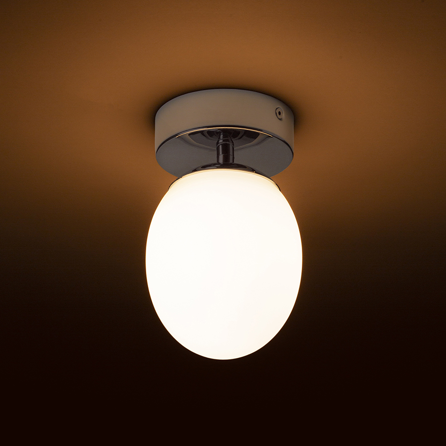 Plafoniera ovală din sticlă pe o bază cromată MERINGUE 11, tavan, opal/crom, 230V, LED, G9, 9W, IP44