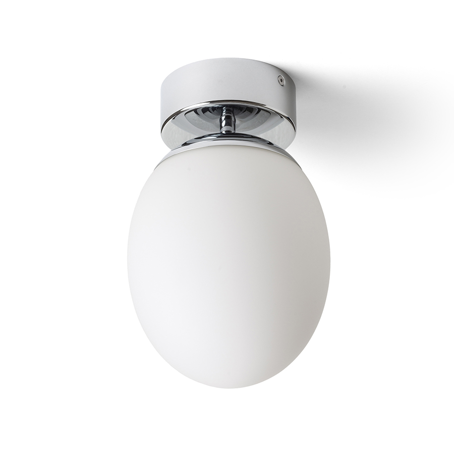 Plafoniera ovală din sticlă pe o bază cromată, MERINGUE 16 de tavan opal/crom 230V LED E27 15W IP44
