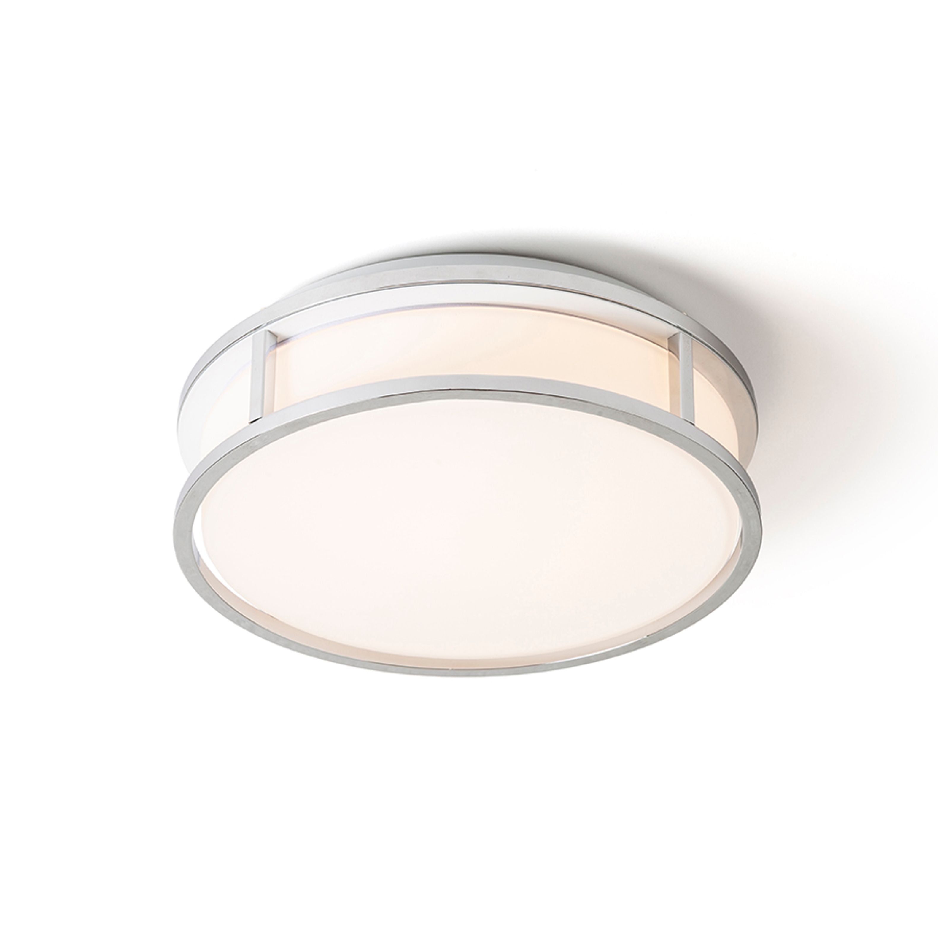 Plafoniera pentru baie cu LED încorporat, un capac plat din sticlă de culoare opal și cadru metalic, GRANDE LED 25 de tavan opal/crom 230V 12W IP44 3000K