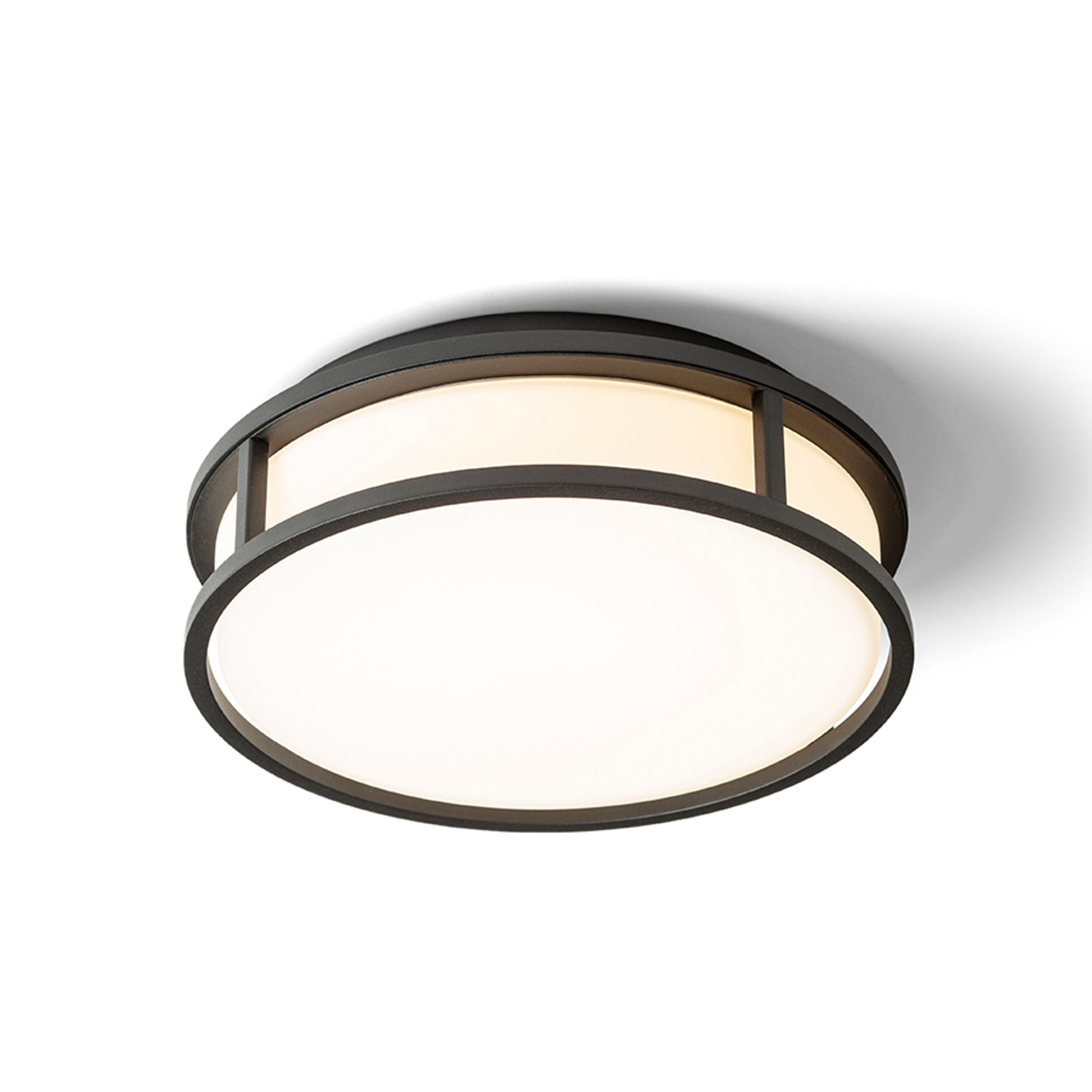 Plafoniera pentru baie cu LED încorporat, un capac plat din sticlă de culoare opal și cadru metalic, GRANDE LED 25 de tavan opal/negru 230V 12W IP44 3000K