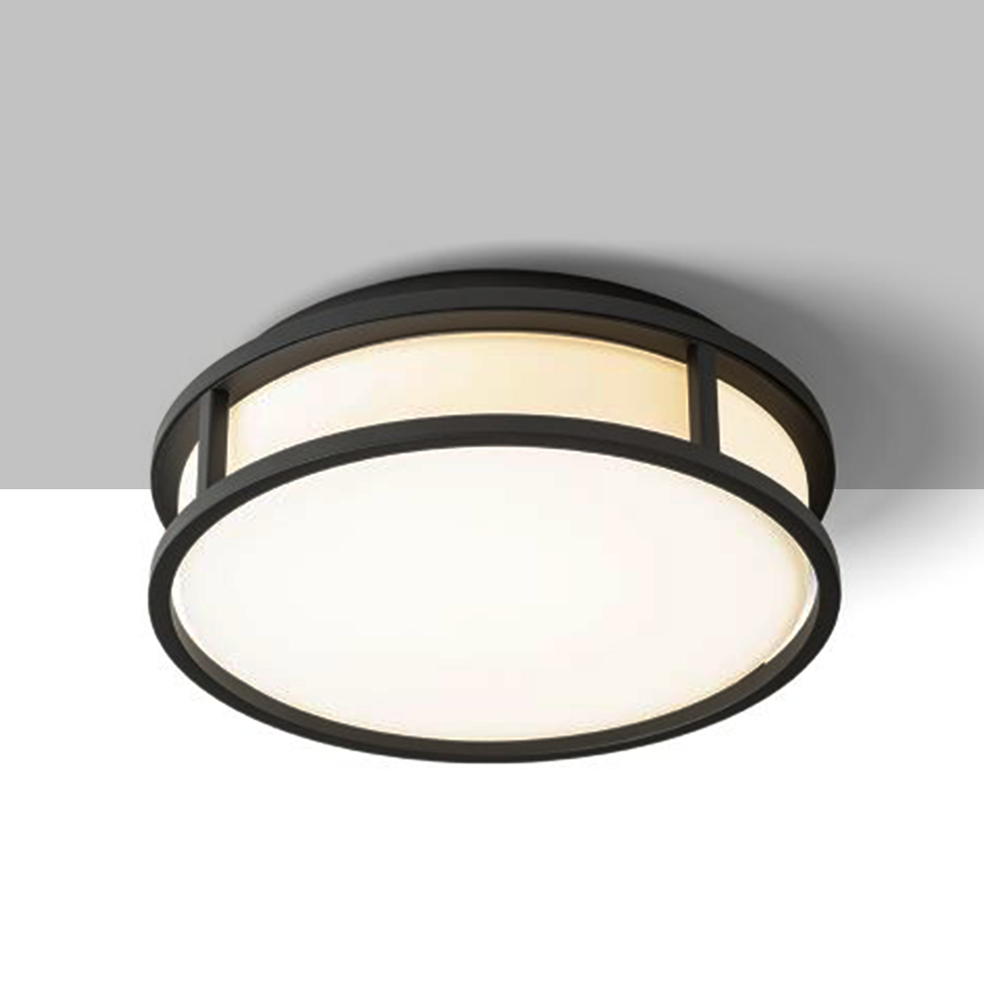 Plafoniera pentru baie cu LED încorporat, un capac plat din sticlă de culoare opal și cadru metalic, GRANDE LED 25 de tavan opal/negru 230V 12W IP44 3000K