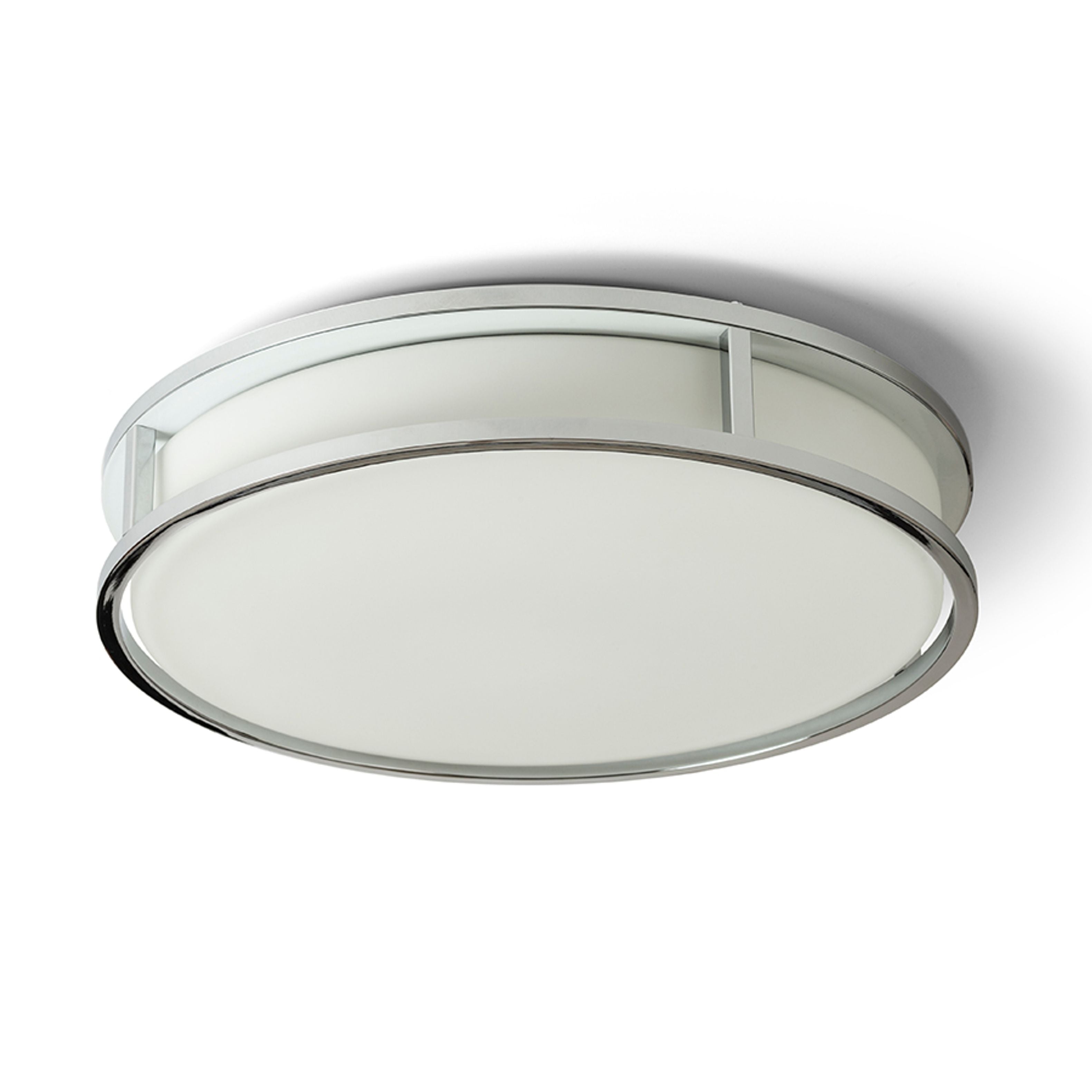 Plafoniera pentru baie cu LED încorporat, un capac plat din sticlă de culoare opal și cadru metalic, GRANDE LED 35 de tavan opal/crom 230V 24W IP44 3000K