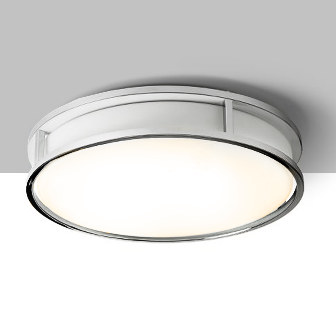 Plafoniera pentru baie cu LED încorporat, un capac plat din sticlă de culoare opal și cadru metalic, GRANDE LED 35 de tavan opal/crom 230V 24W IP44 3000K