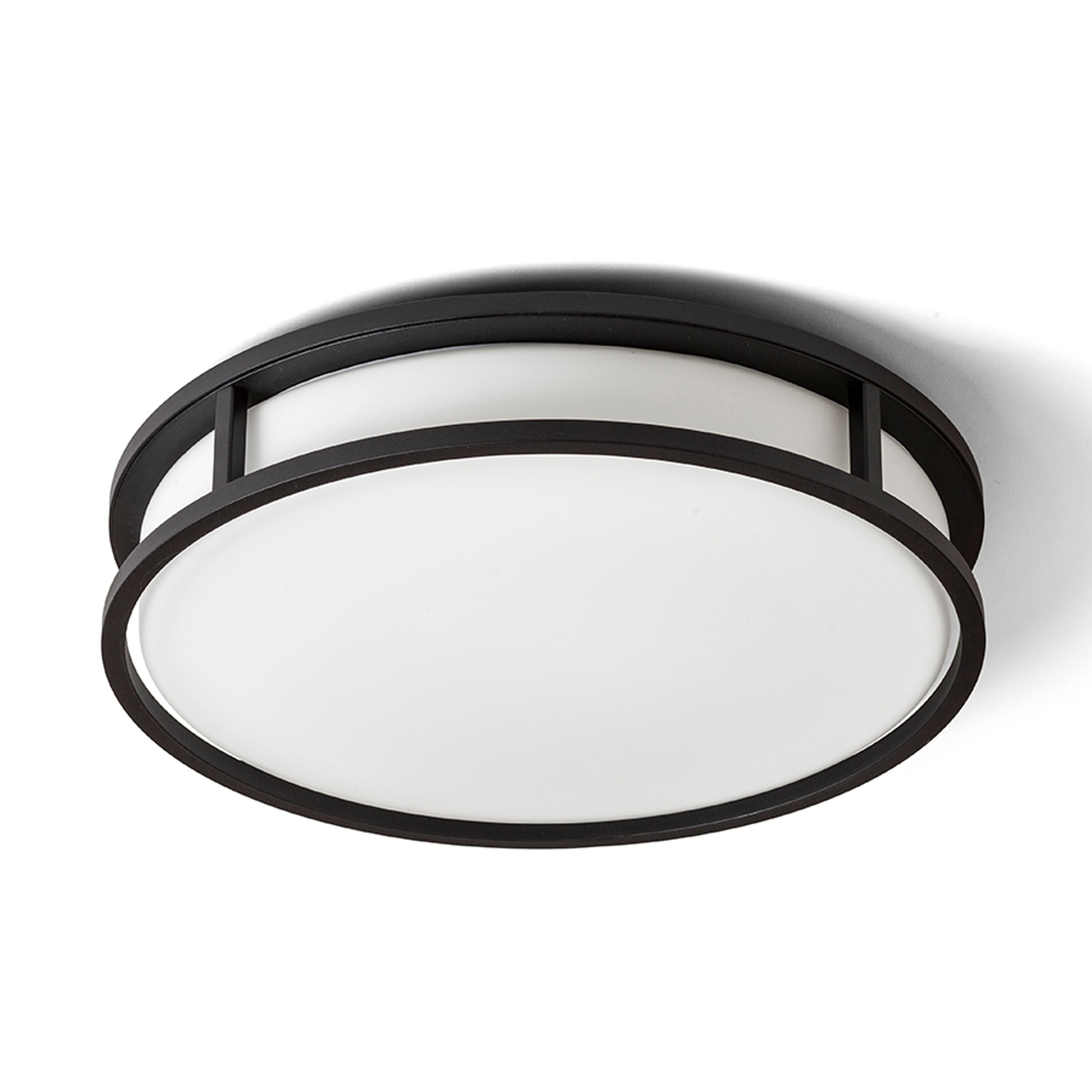 Plafoniera pentru baie cu LED încorporat, un capac plat din sticlă de culoare opal și cadru metalic, GRANDE LED 35 de tavan opal/negru 230V 24W IP44 3000K