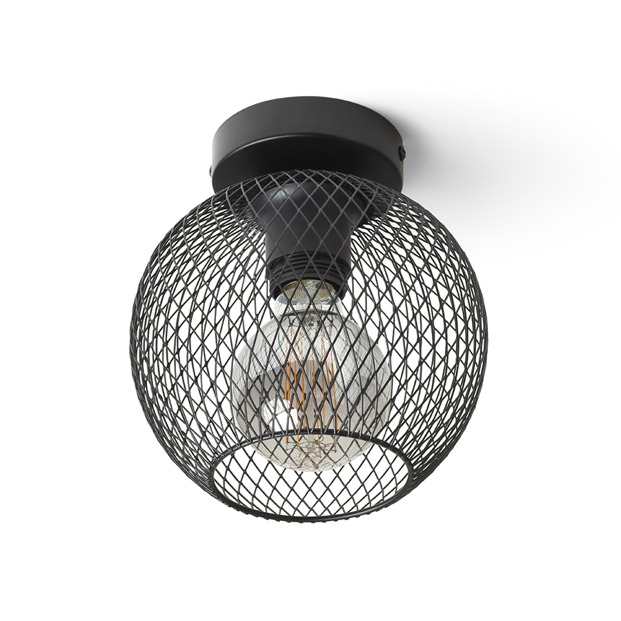 Plafoniera in forma de sfera din metal perforat fin, potrivita pentru surse de lumina LED, COSIR 18 de tavan negru 230V E27 11W