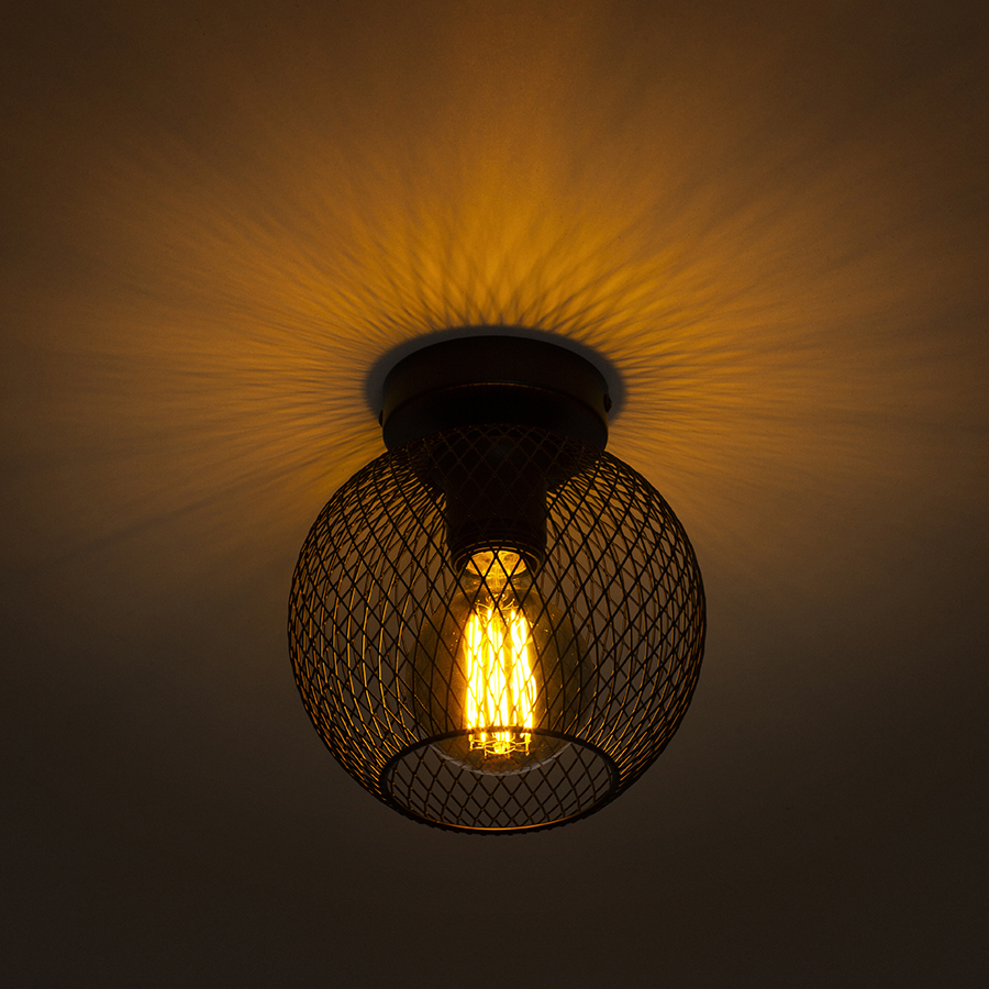 Plafoniera in forma de sfera din metal perforat fin, potrivita pentru surse de lumina LED, COSIR 18 de tavan negru 230V E27 11W