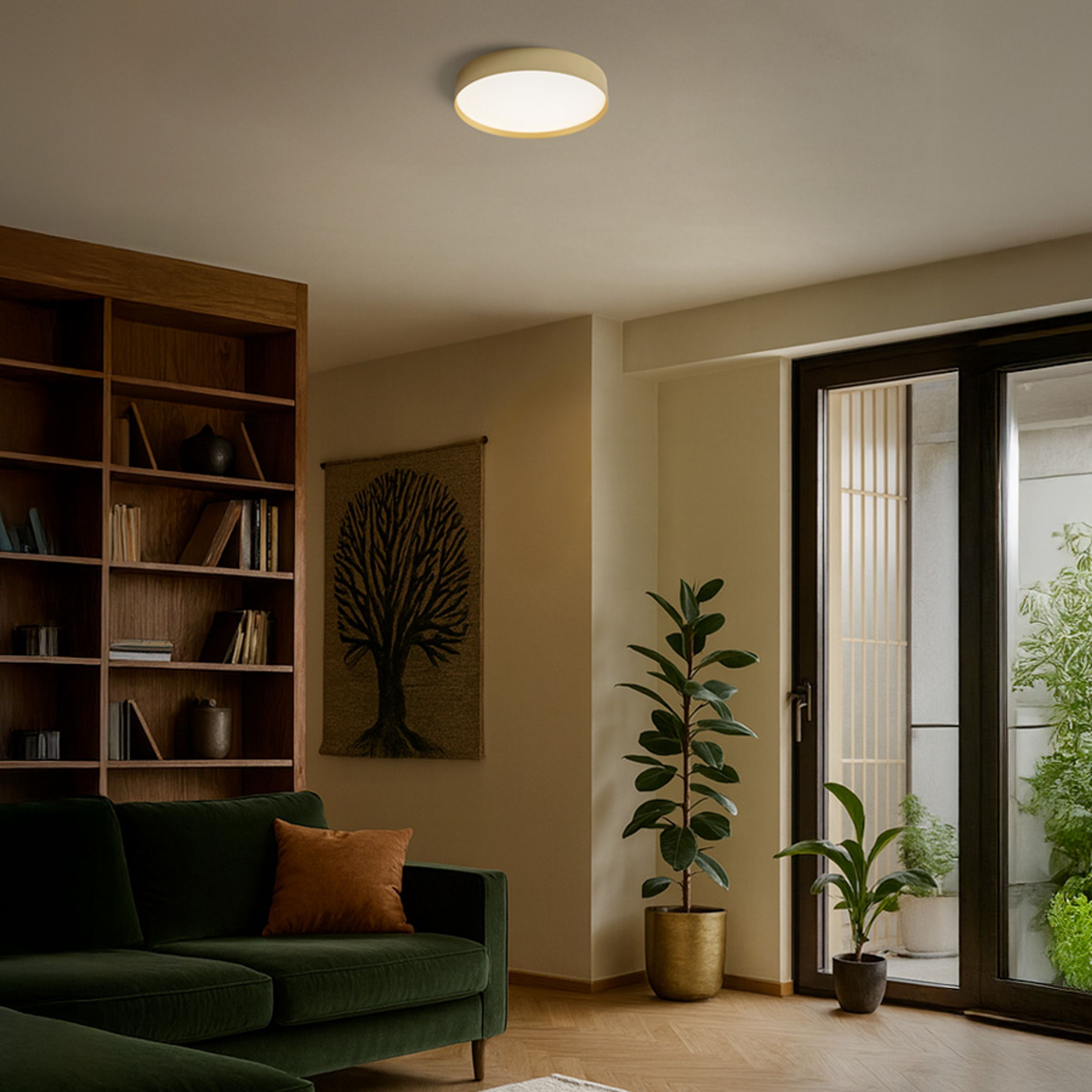 Corp de iluminat LED montat la suprafață, cu un cadru minimalist si un difuzor lăptos usor ingropat, SOLIS 40 DIMM pe suprafață pearl aur 230V 50W 3000K
