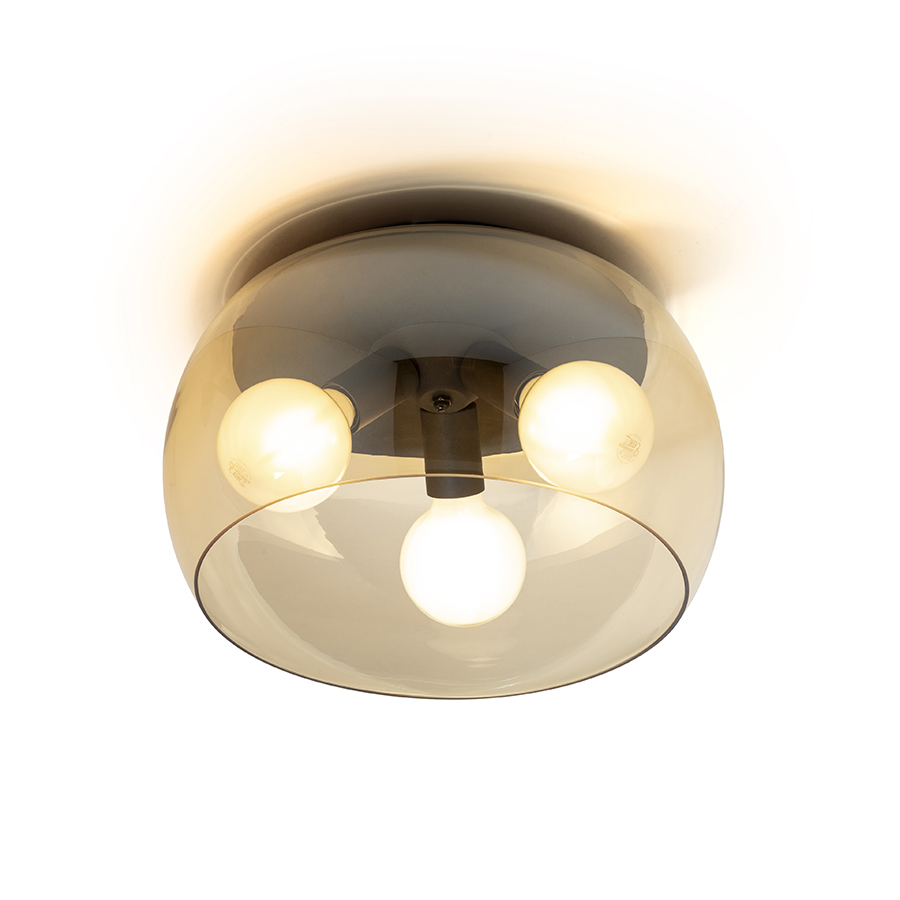 Plafonieră din sticlă in mai multe variante de culoare sticlă, cu soclu de plafon lăcuit negru, AMANDA de tavan mat chihlimbar 230V LED E27 3x15W