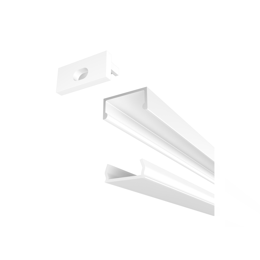 Un profil de aluminiu montat pe suprafata pentru pozitionarea unei benzi LED potrivite, LED PROFILE G pe suprafață 1m alb acrilică mată/aluminiu