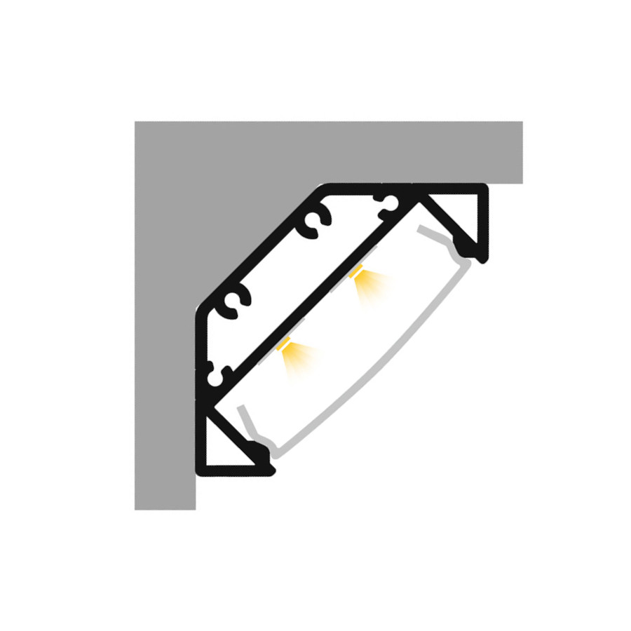 Un profil de aluminiu de colt pentru pozitionarea benzilor LED adecvate, LED PROFILE J montat pe suprafață 1m alb acrilică mată/aluminiu
