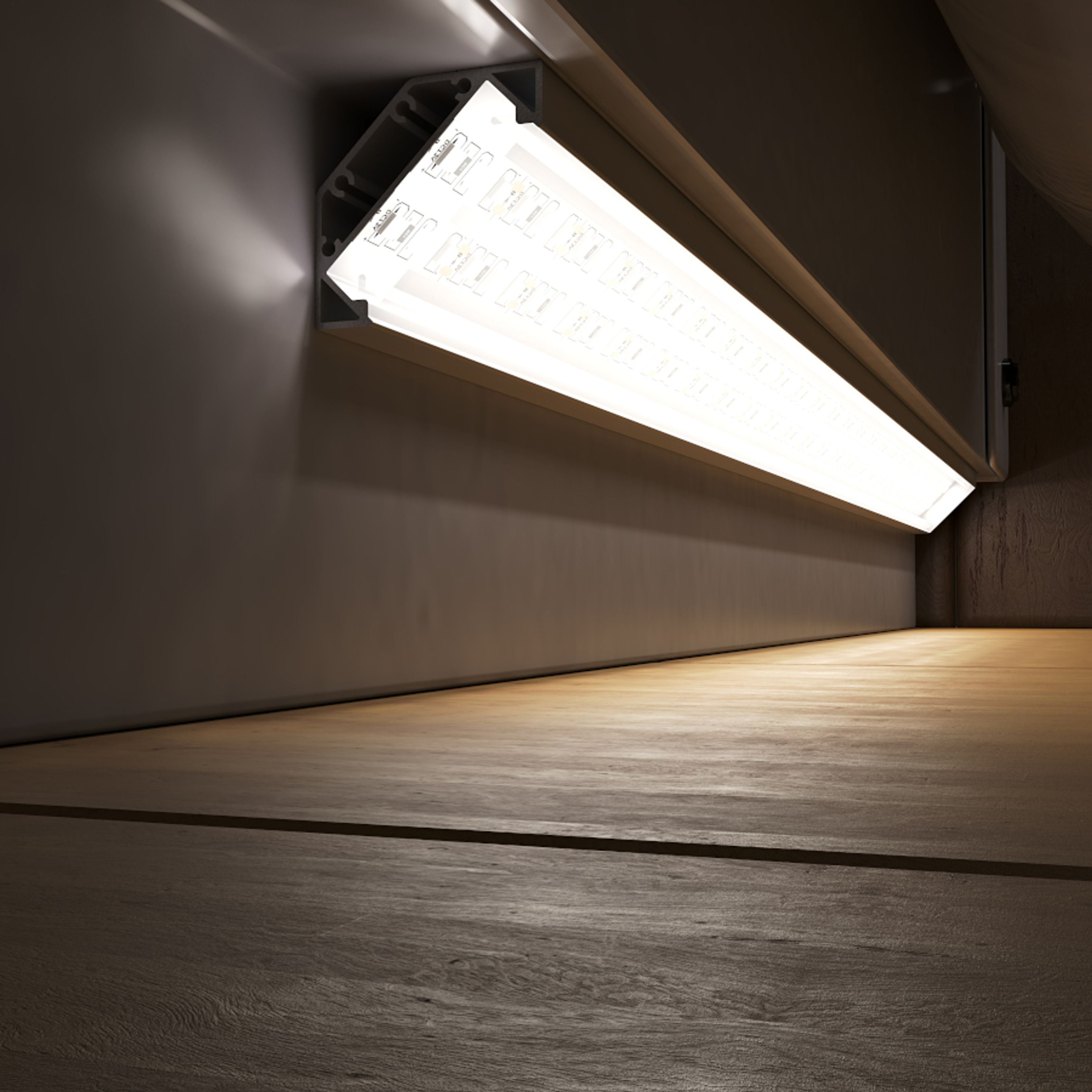Un profil de aluminiu de colt pentru pozitionarea benzilor LED adecvate, LED PROFILE J montat pe suprafață 1m alb acrilică mată/aluminiu