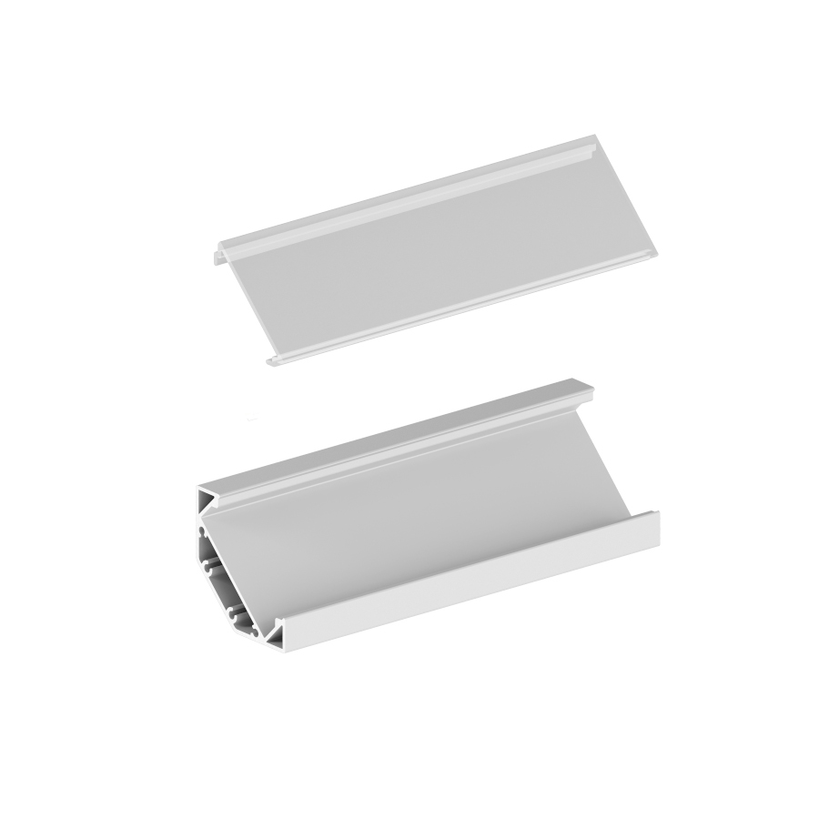 Un profil de aluminiu de colt pentru pozitionarea benzilor LED adecvate, LED PROFILE J montat pe suprafață 1m alb acrilică mată/aluminiu