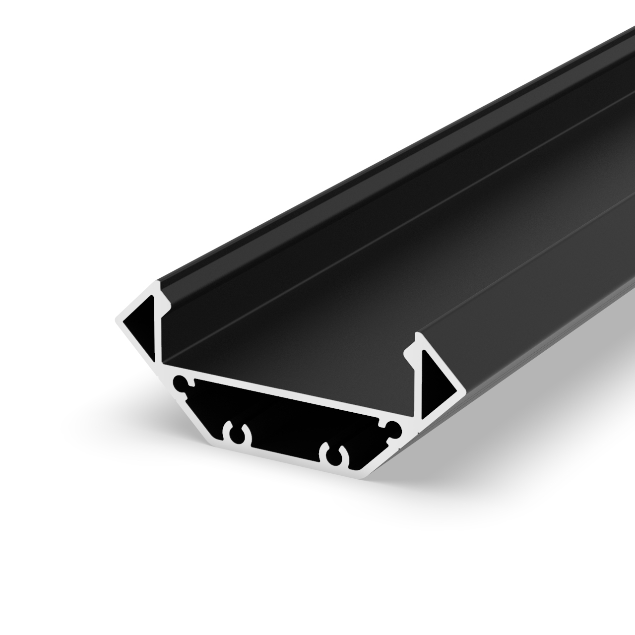 Un profil de aluminiu de colt pentru pozitionarea benzilor LED adecvate, LED PROFILE J montat pe suprafață 1m negru acrilică mată/aluminiu