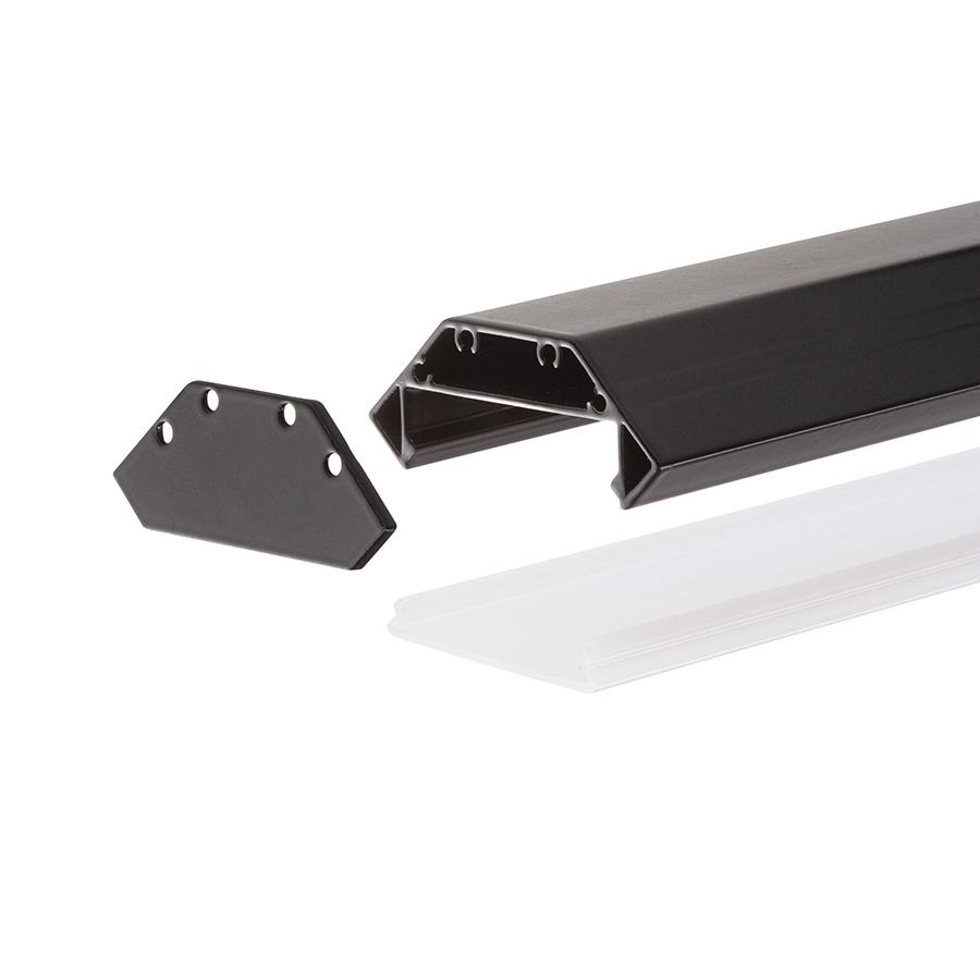 Un profil de aluminiu de colt pentru pozitionarea benzilor LED adecvate, LED PROFILE J montat pe suprafață 1m negru acrilică mată/aluminiu