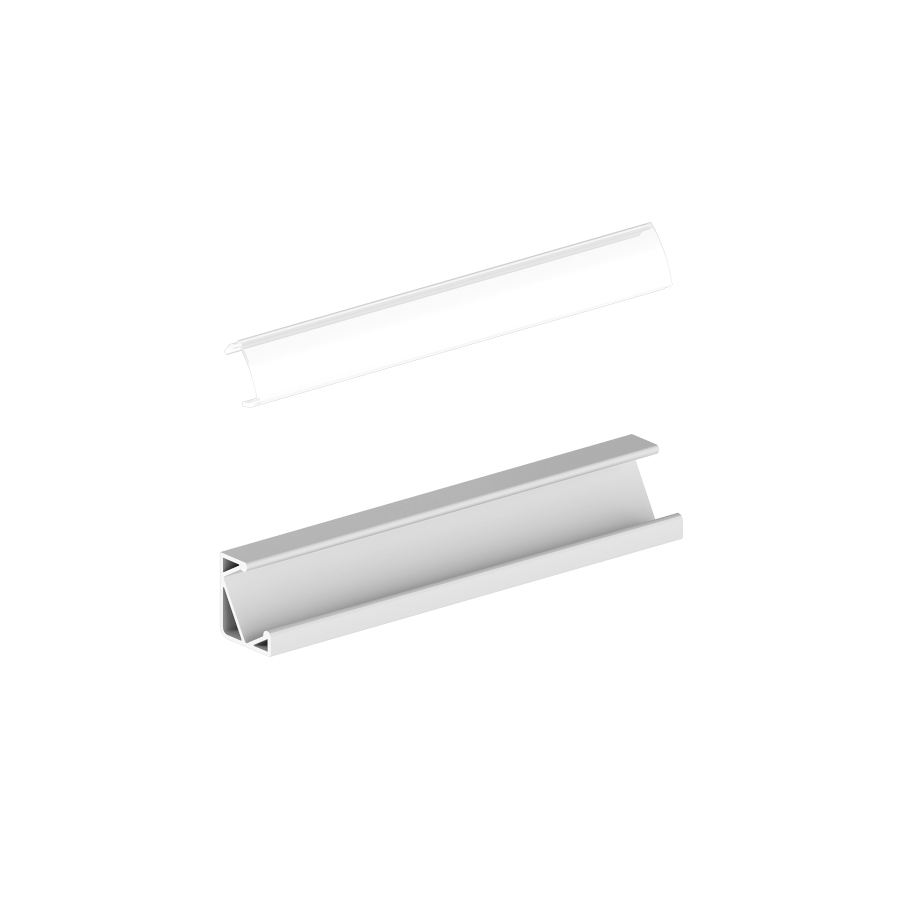 Un profil de aluminiu asimetric de colt pentru pozitionarea unei benzi LED adecvate, LED PROFILE I 30/60 montat pe suprafață 1m anodizat/acrilică mată