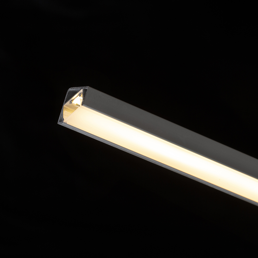 Un profil de aluminiu asimetric de colt pentru pozitionarea unei benzi LED adecvate, LED PROFILE I 30/60 montat pe suprafață 1m anodizat/acrilică mată