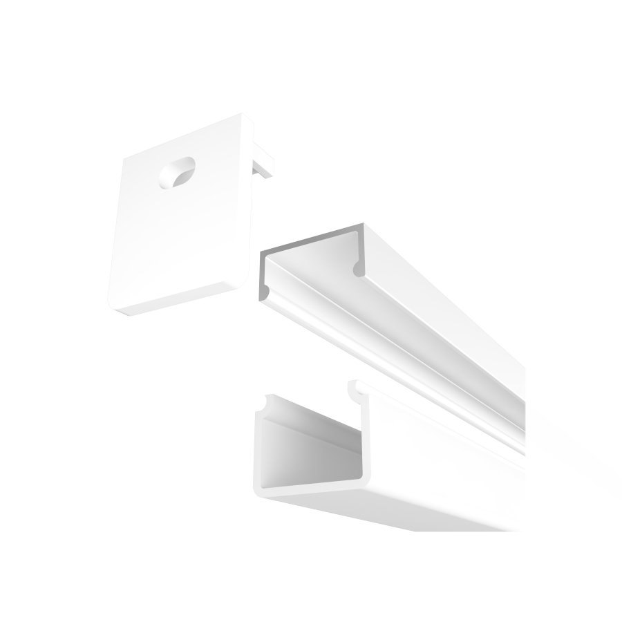 Un profil de aluminiu montat pe suprafată pentru pozitionarea unei benzi LED adecvat Livrat cu, LED PROFILE H pe suprafață 1m alb acrilică mată/aluminiu