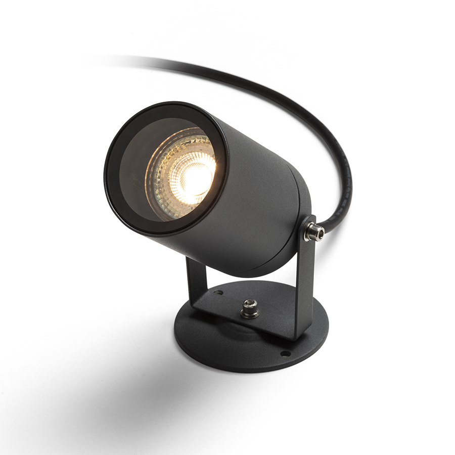 Reflector exterior din aluminiu pe bază metalică circulară pentru bec LED cu soclu GU10, NAVONA montat pe suprafață antracit 230V 8W IP65