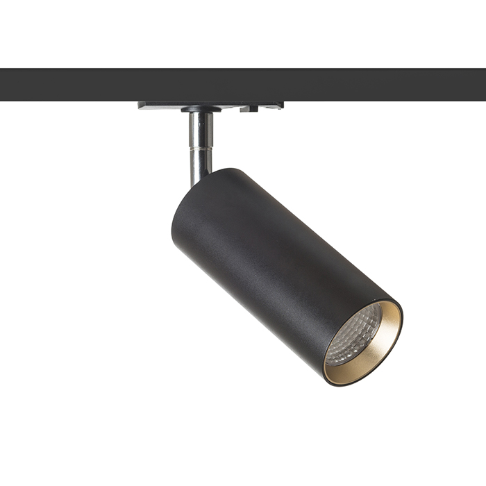 Reflector LED cilindric pentru șină cu 1-circuit, MAVRO cu negru/auriu 230V 12W 38° 3000K
