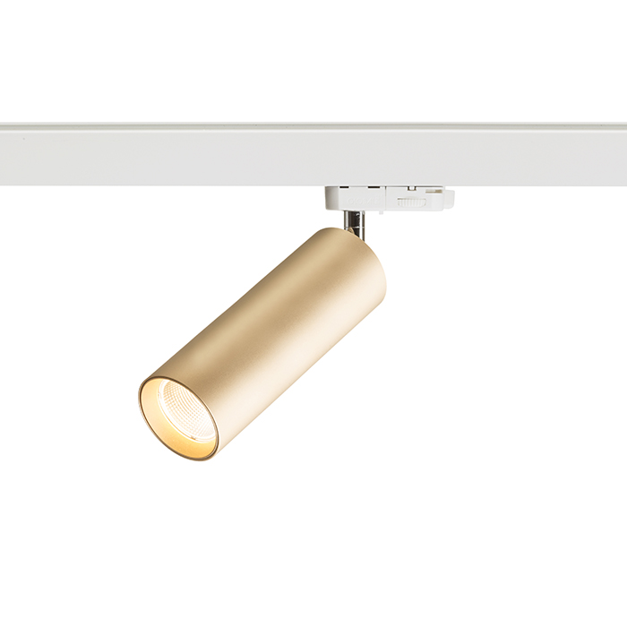 Reflector LED cilindric pentru șină cu 3-circuite, MAVRO cu auriu 230V 12W 38° 3000K