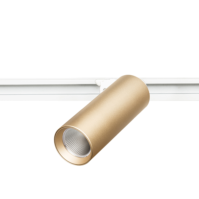 Reflector LED cilindric pentru șină cu 3-circuite, MAVRO cu auriu 230V 12W 38° 3000K