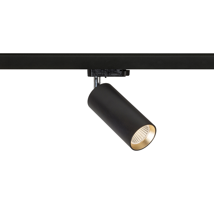 Reflector LED cilindric pentru șină cu 3-circuite, MAVRO cu negru/auriu 230V 12W 38° 3000K