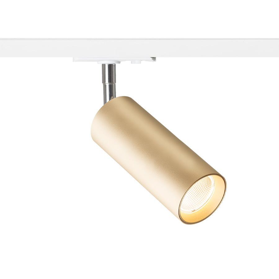 Reflector LED cilindric pentru șină cu 1-circuit, MAVRO cu auriu 230V 12W 38° 3000K