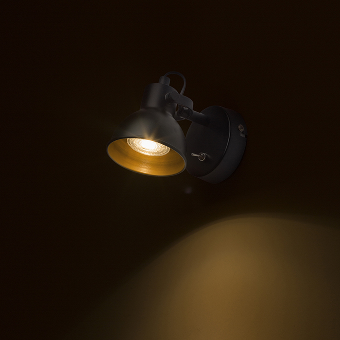 Reflector retro montat pe perete pentru sursă economică GU10, ROSITA I de negru/auriu 230V LED 9W