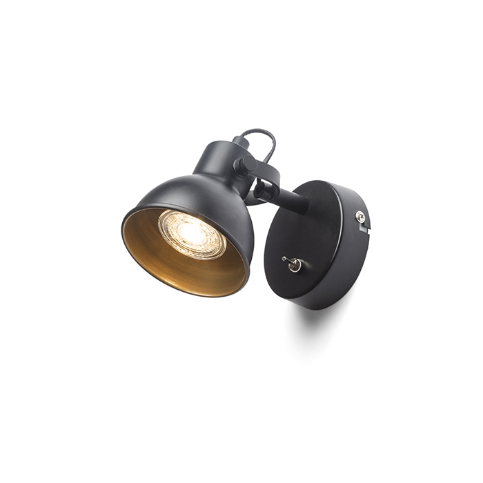 Reflector retro montat pe perete pentru sursă economică GU10, ROSITA I de negru/auriu 230V LED 9W