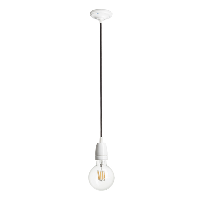 Set elegant pentru suspendare cu capac de tavan din porțelan și soclu E27 pe cablu textil, FABIO suspendat negru porţelan 230V LED 15W