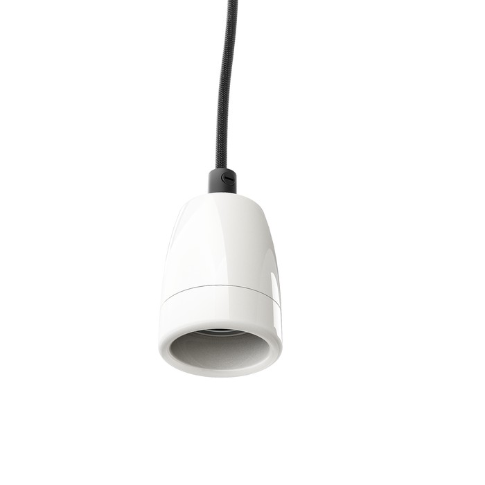 Set elegant pentru suspendare cu capac de tavan din porțelan și soclu E27 pe cablu textil, FABIO suspendat negru porţelan 230V LED 15W