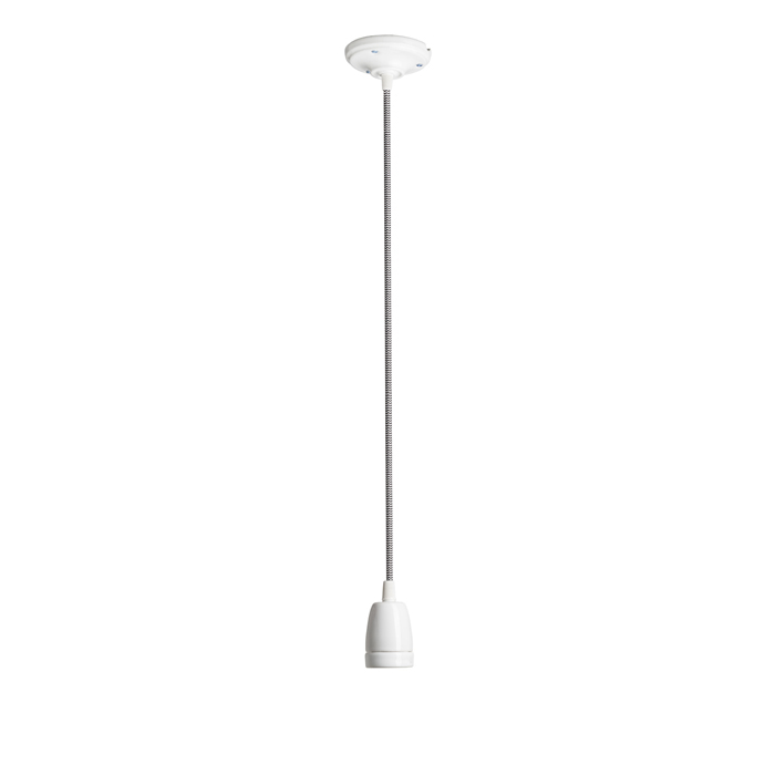 Set elegant pentru suspendare cu capac de tavan din porțelan și soclu E27 pe cablu textil, FABIO suspendat negru/alb porţelan 230V LED 15W