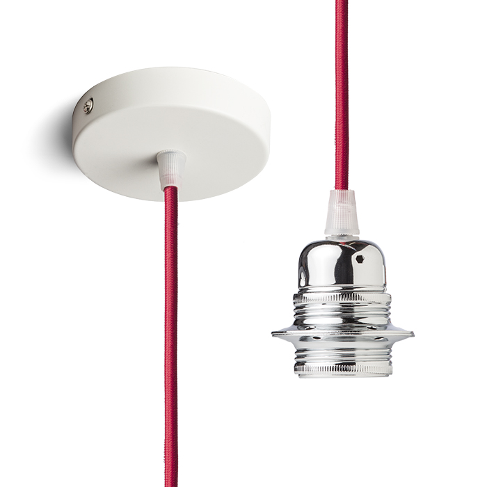 Set suspendat cu bază circulară metalică albă, cablu textil și dulie metalică E27, ELISA BA+CR+DCR 230V LED 15W